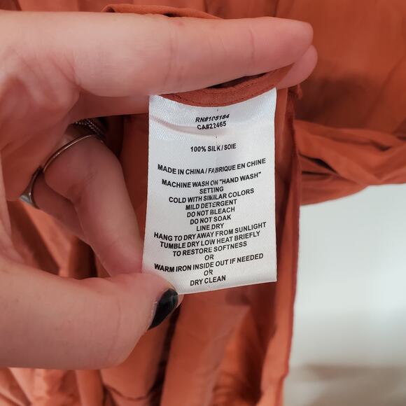 Go Silk Crinkle Cut Midi Dress Washable Silk Cayenne V-Neck Orange Size S NEW - Picture 8 of 11